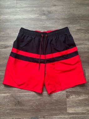 George Red and Black Colorblock Swim Shorts
